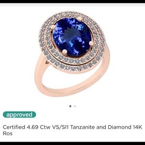 4.69 carat tanzanite on 14k rose gold band